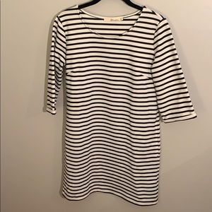 Black and white striped shift dress